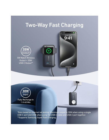 Banco de Energía Anker MagGo 10,000mAh para Apple Watch