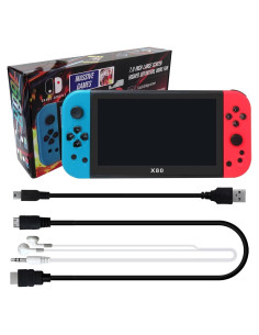 Consola de Videojuegos Portátil X80 16GB 7" HD - Azul y Rojo