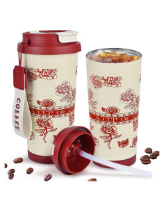 Taza de viaje aislada GJV 532 ml acero inoxidable tapa popote