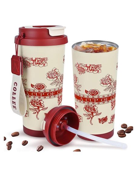 Taza de viaje aislada GJV 532 ml acero inoxidable tapa popote