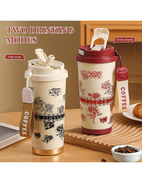 Taza de viaje aislada GJV 532 ml acero inoxidable tapa popote