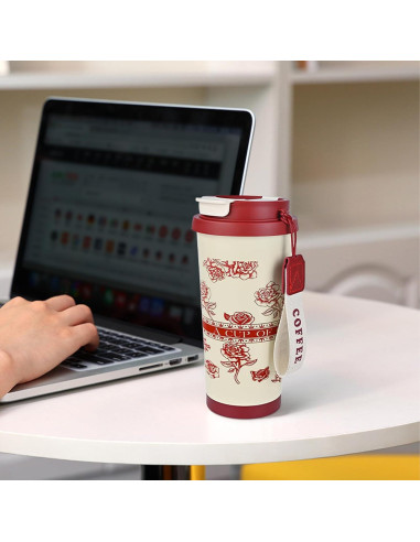 Taza de viaje aislada GJV 532 ml acero inoxidable tapa popote