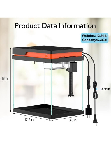 Kit Acuario Inteligente AQQA 13.6L Filtración LED 8 Colores
