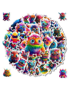 200 Stickers de Monstruos Coloridos Fulvonda Impermeables