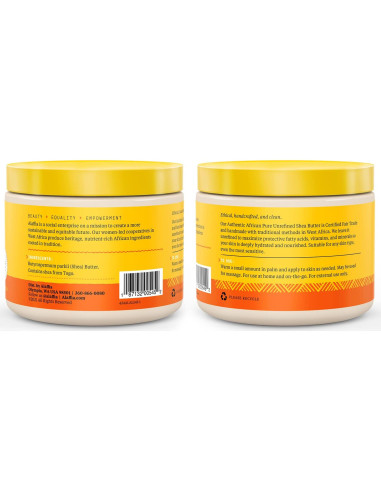 Manteca de Karité Pura Sin Refinar Alaffia 311 g - Hidratante