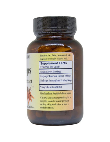 Extracto de Hongo Cordyceps 10:1 Barlowe 600mg 60 Cápsulas Veganas