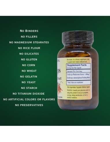 Extracto de Hongo Cordyceps 10:1 Barlowe 600mg 60 Cápsulas Veganas