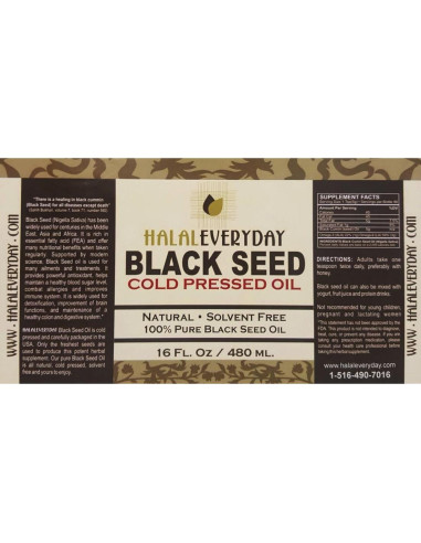 Aceite de Semilla Negra Halal 100% Puro 473 ml Prensado en Frío