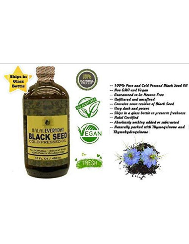 Aceite de Semilla Negra Halal 100% Puro 473 ml Prensado en Frío