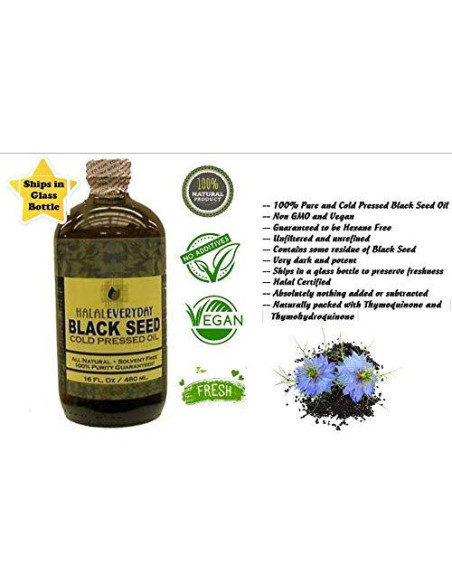 Aceite de Semilla Negra Halal 100% Puro 473 ml Prensado en Frío