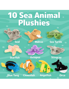 Conjunto de 10 Animales Marinos de Peluche Prextex - 10 a 12.7 cm 2