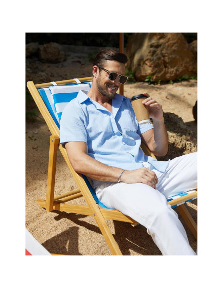 Camisa de Manga Corta Vssjavun para Hombre Algodón Azul Claro