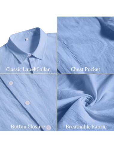 Camisa de Manga Corta Vssjavun para Hombre Algodón Azul Claro