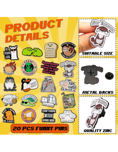 20 Pines de Esmalte Divertidos SOWPOPY para Mochilas y Sombreros