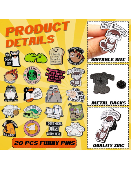 20 Pines de Esmalte Divertidos SOWPOPY para Mochilas y Sombreros