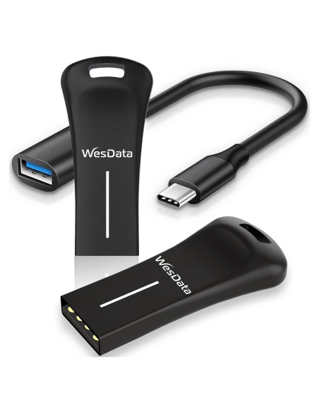 Paquete de 2 unidades USB 2.0 64GB WesData con adaptador USB-C