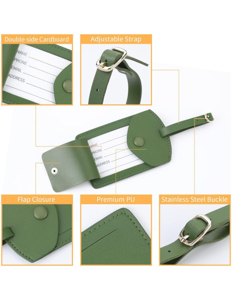 Etiquetas de Equipaje de Cuero Sintético VANTOO - 2 PZS Verde