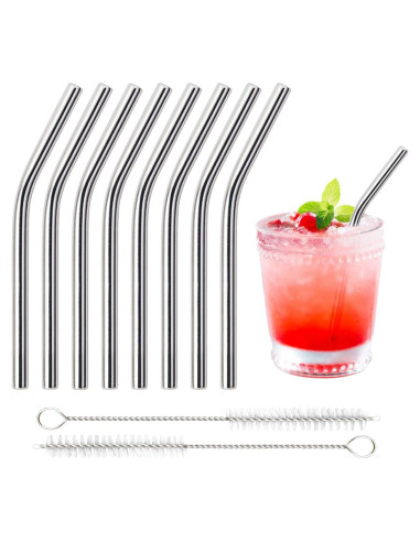 Paquete de 8 Pajitas de Metal Dobladas MCEUS 15 cm Reutilizables