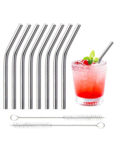 Paquete de 8 Pajitas de Metal Dobladas MCEUS 15 cm Reutilizables