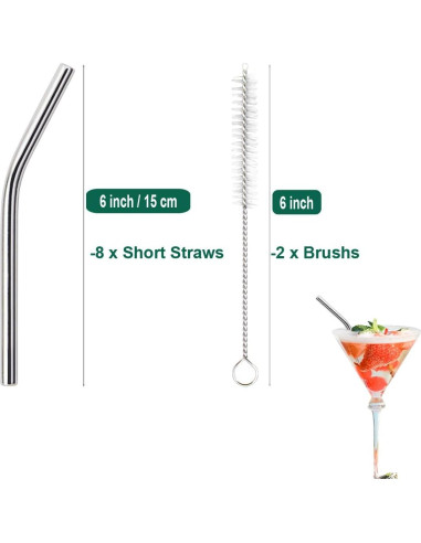 Paquete de 8 Pajitas de Metal Dobladas MCEUS 15 cm Reutilizables