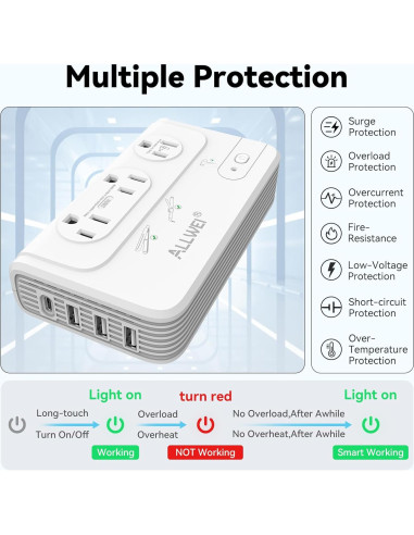 Convertidor de Voltaje ALLWEI 2000W 220V a 110V para Viajes