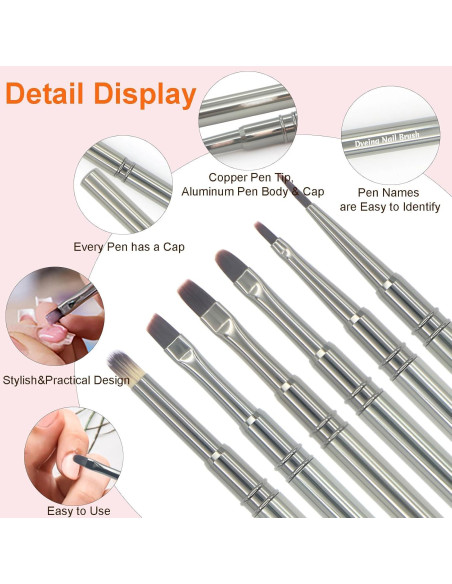 Juego de Pinceles de Uñas MYR 6pcs + 2 Archivos Nano