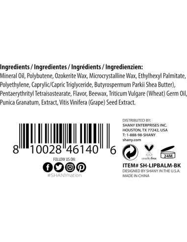 Bálsamo Labial Esférico SHANY Negro - Hidratante con Karité
