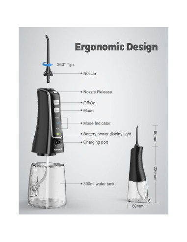 Irrigador Dental Inalámbrico Nicefeel FC2561 - 300ml, 3 Modos