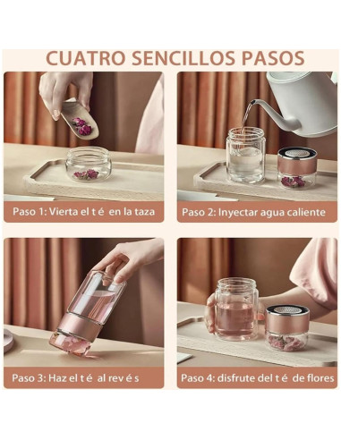 Botella de Infusión de Té HERCHR 420ml Doble Pared Acero Inoxidable