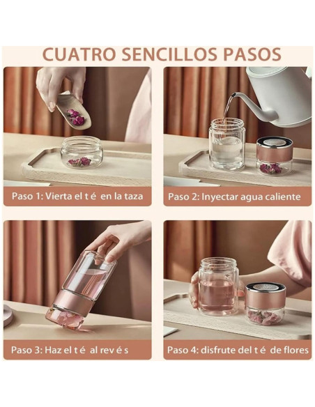 Botella de Infusión de Té HERCHR 420ml Doble Pared Acero Inoxidable