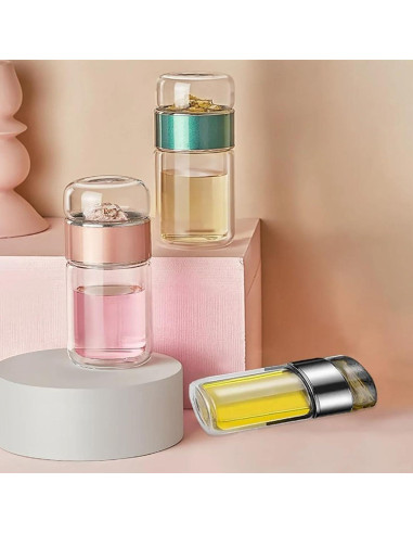 Botella de Infusión de Té HERCHR 420ml Doble Pared Acero Inoxidable