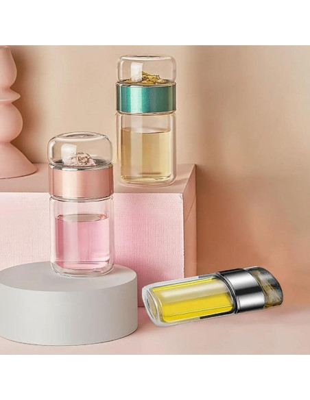 Botella de Infusión de Té HERCHR 420ml Doble Pared Acero Inoxidable