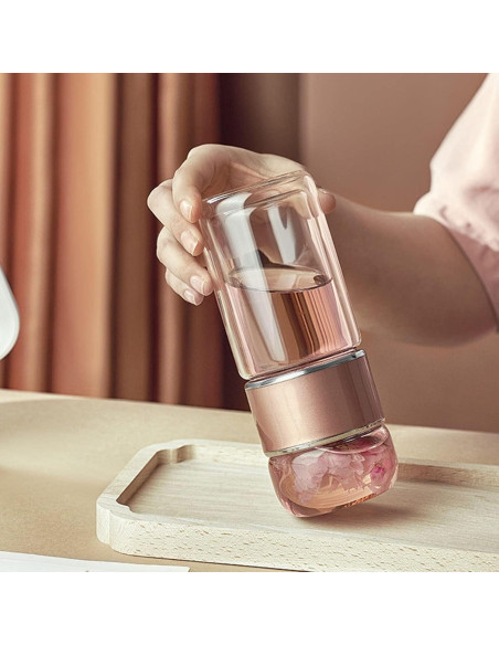 Botella de Infusión de Té HERCHR 420ml Doble Pared Acero Inoxidable