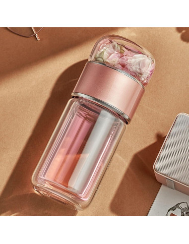 Botella de Infusión de Té HERCHR 420ml Doble Pared Acero Inoxidable