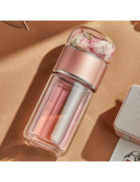 Botella de Infusión de Té HERCHR 420ml Doble Pared Acero Inoxidable