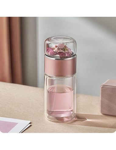 Botella de Infusión de Té HERCHR 420ml Doble Pared Acero Inoxidable