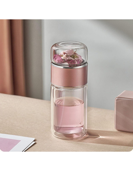 Botella de Infusión de Té HERCHR 420ml Doble Pared Acero Inoxidable