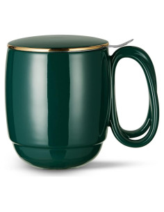 Taza de Té ZENS con Infusor y Tapa Dorada 480ml Verde Oscuro