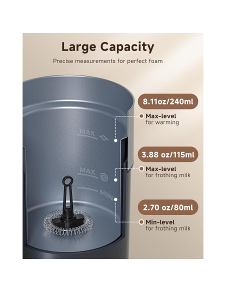Espumador de Leche Eléctrico AMZCHEF MMF-827 4 en 1 Negro