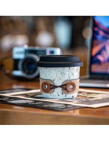 Taza de café de cerámica Cormomu 200ml con tapa a prueba de derrames