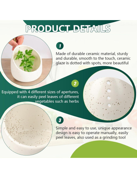 Tazón Deshojador de Hierbas Cerámica GoetGeas Blanco 4 Agujeros