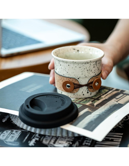 Taza de café de cerámica Cormomu 200ml con tapa a prueba de derrames
