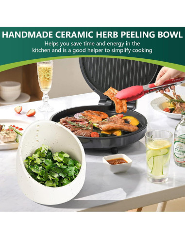 Tazón Deshojador de Hierbas Cerámica GoetGeas Blanco 4 Agujeros