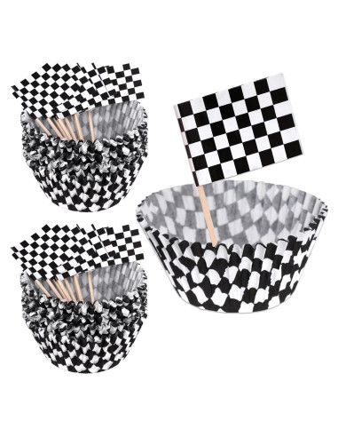 100 Forros y Palillos de Cupcake a Cuadros Hmxpls - Fiesta Coche