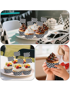 100 Forros y Palillos de Cupcake a Cuadros Hmxpls - Fiesta Coche 2