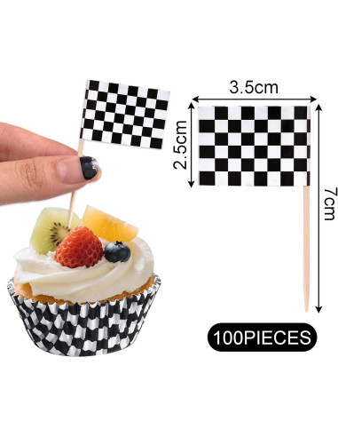 100 Forros y Palillos de Cupcake a Cuadros Hmxpls - Fiesta Coche