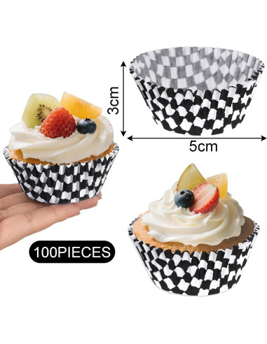 100 Forros y Palillos de Cupcake a Cuadros Hmxpls - Fiesta Coche