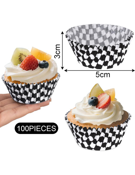 100 Forros y Palillos de Cupcake a Cuadros Hmxpls - Fiesta Coche