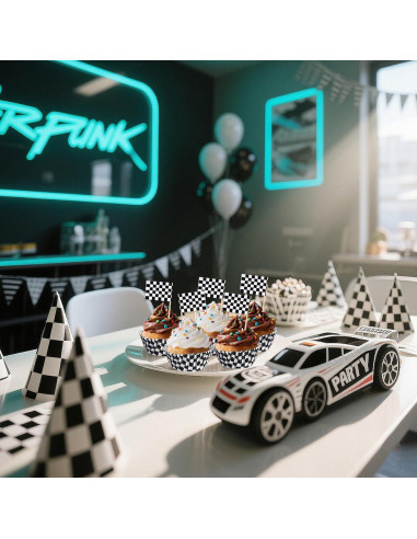 100 Forros y Palillos de Cupcake a Cuadros Hmxpls - Fiesta Coche