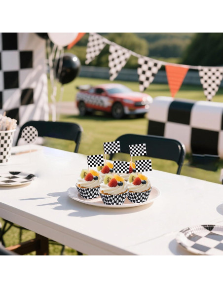 100 Forros y Palillos de Cupcake a Cuadros Hmxpls - Fiesta Coche